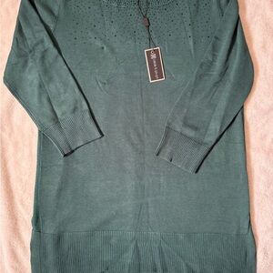 Green beaded tunic length sweater